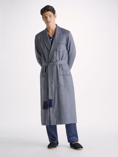 Derek Rose Men's Dressing Gown Lincoln 11 Wool Navy outlook