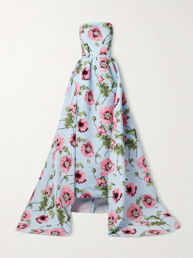 Convertible strapless pleated floral-print faille gown 1