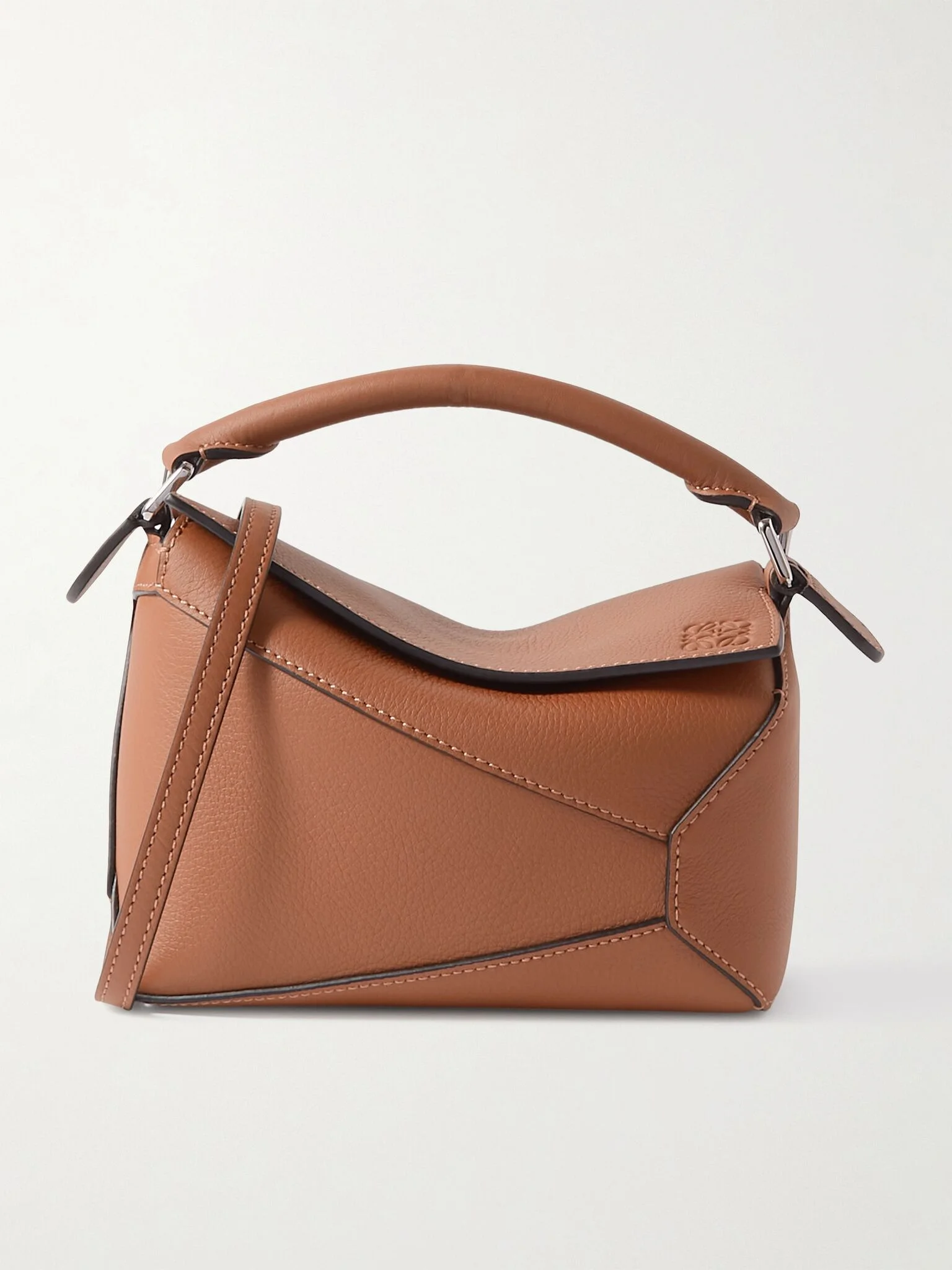 Puzzle Edge mini textured-leather shoulder bag Tan - 1