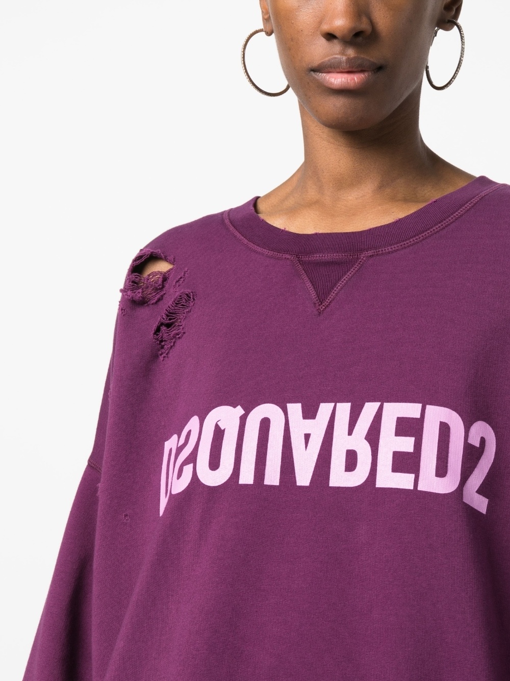 ripped detailing logo-print hoodie - 5