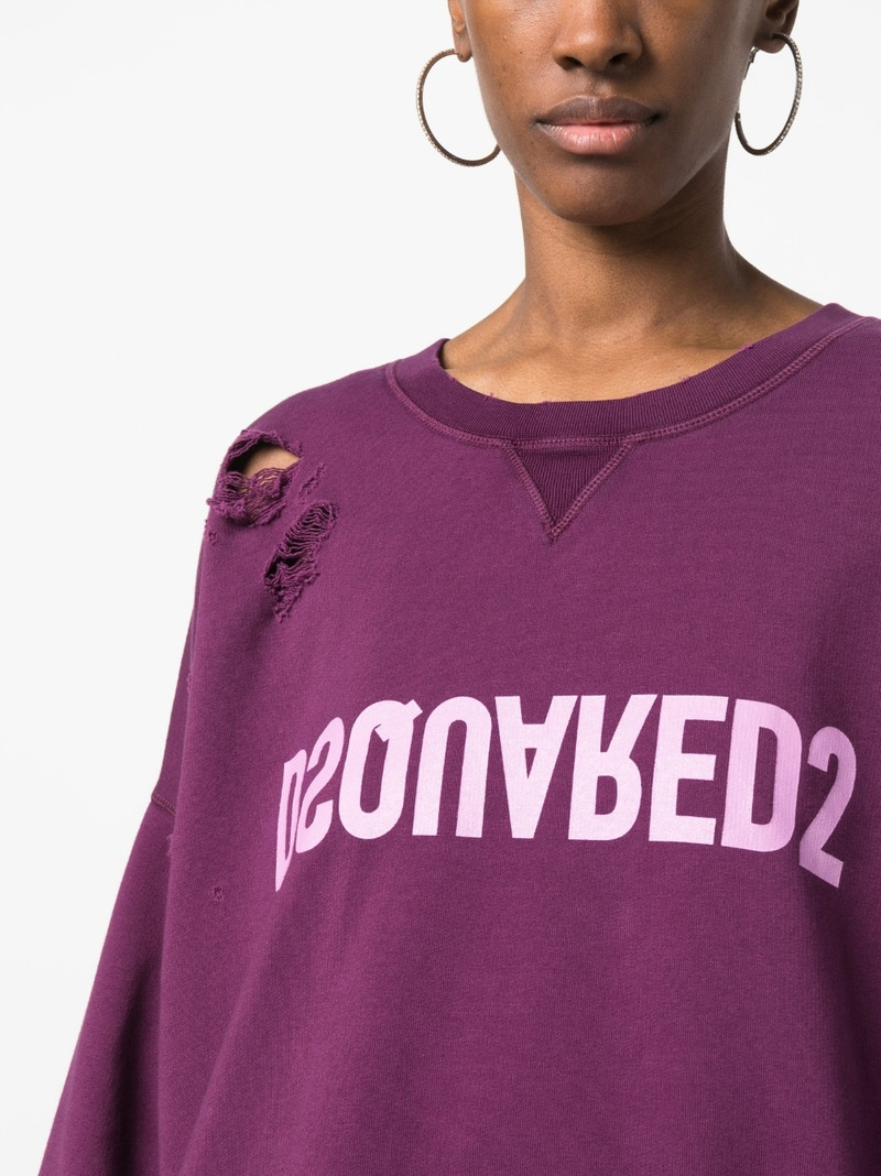 ripped detailing logo-print hoodie 5
