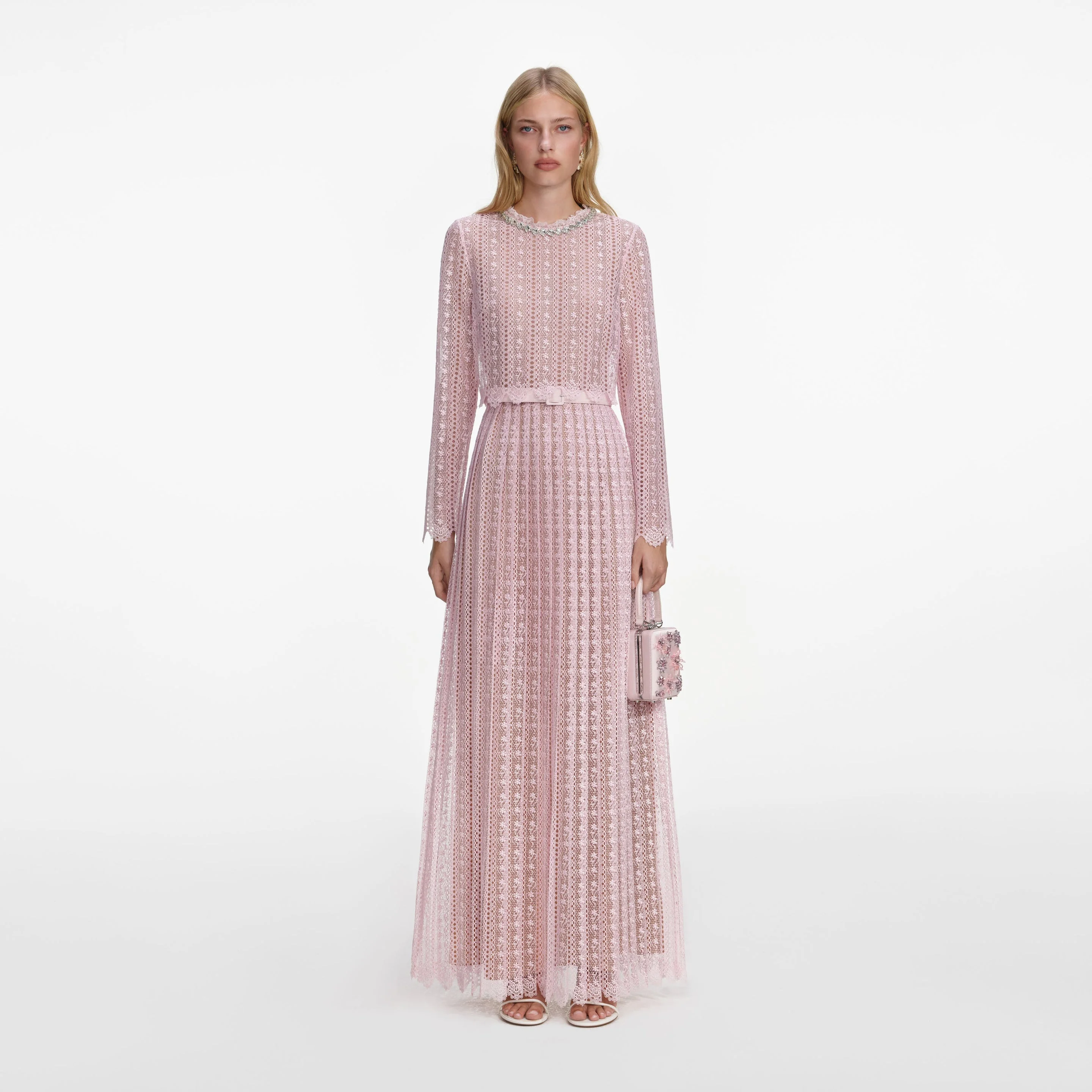 Pink Organza Lace Maxi Dress - 1
