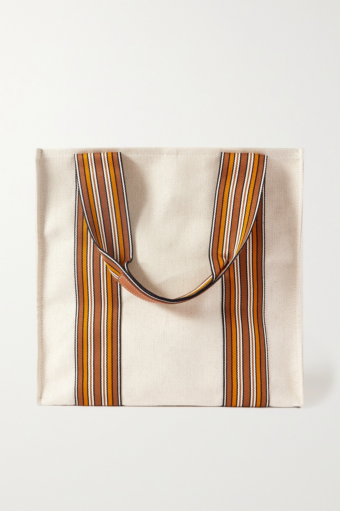 Suitcase medium leather-trimmed striped canvas tote - 1