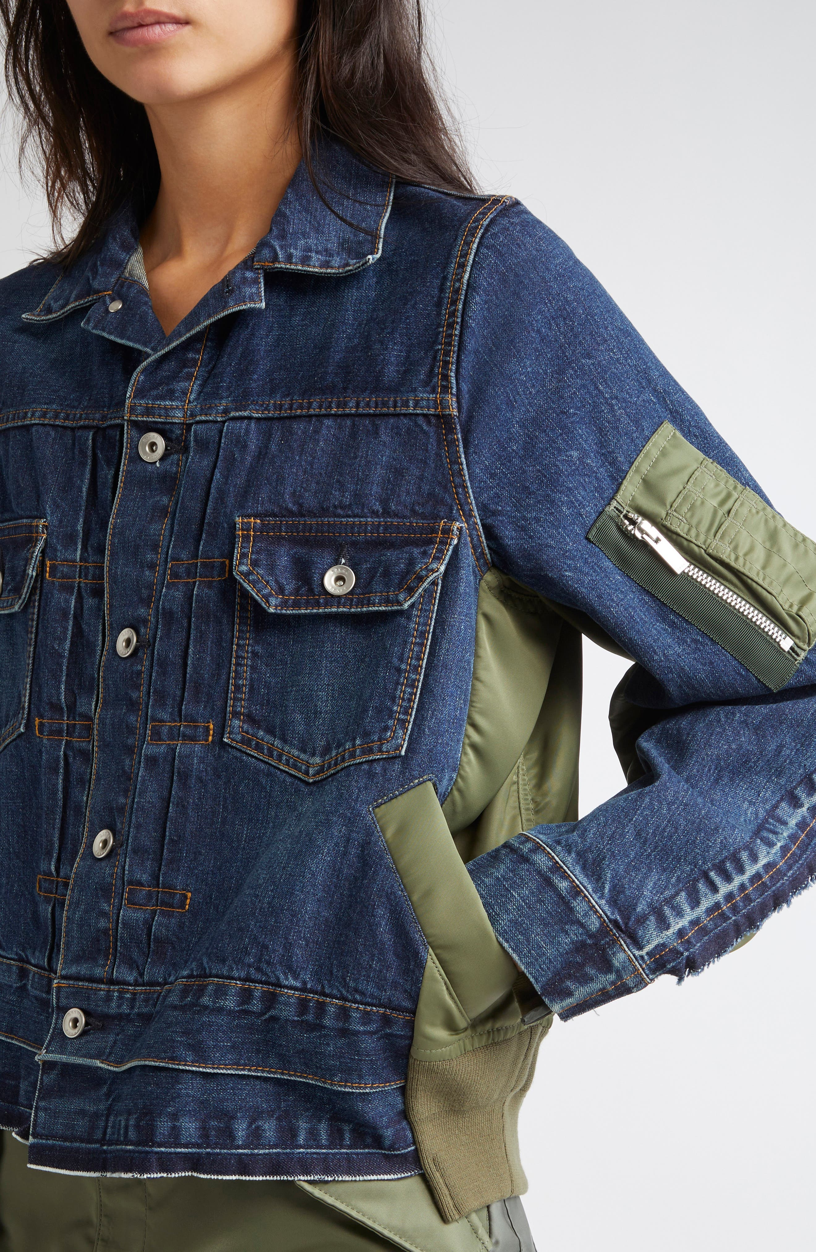 Sacai Denim & Nylon Twill Jacket in Blue 401 at Nordstrom - 5