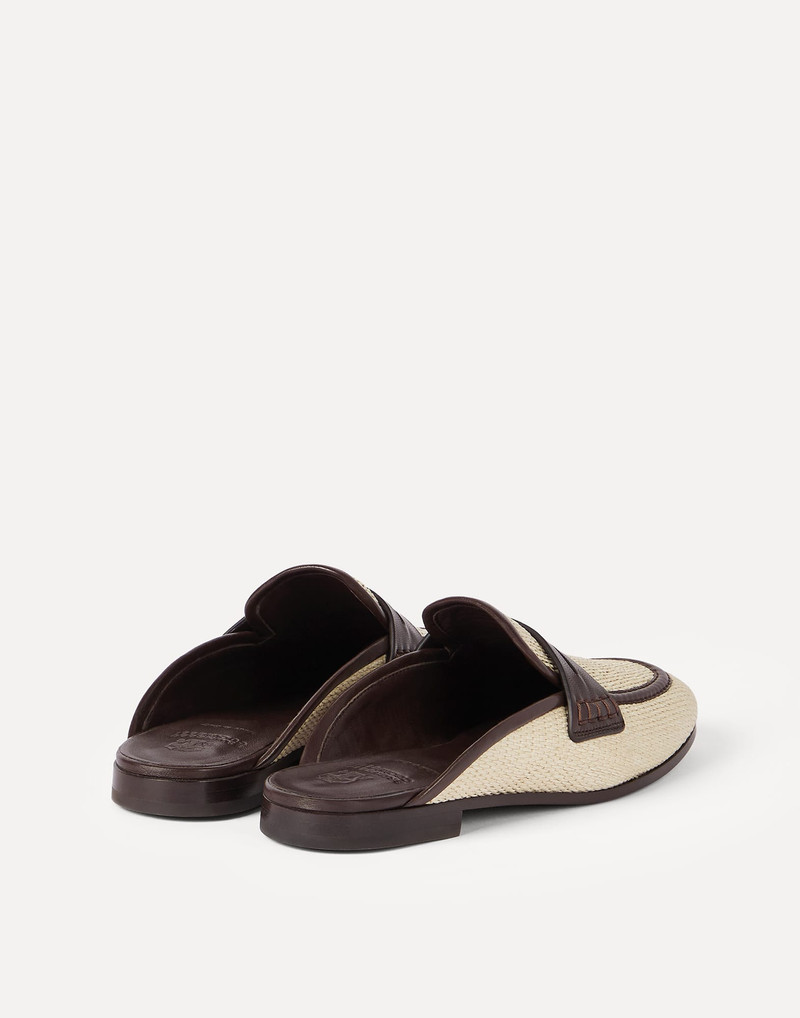 Brunello Cucinelli Techno raffia and leather mules outlook