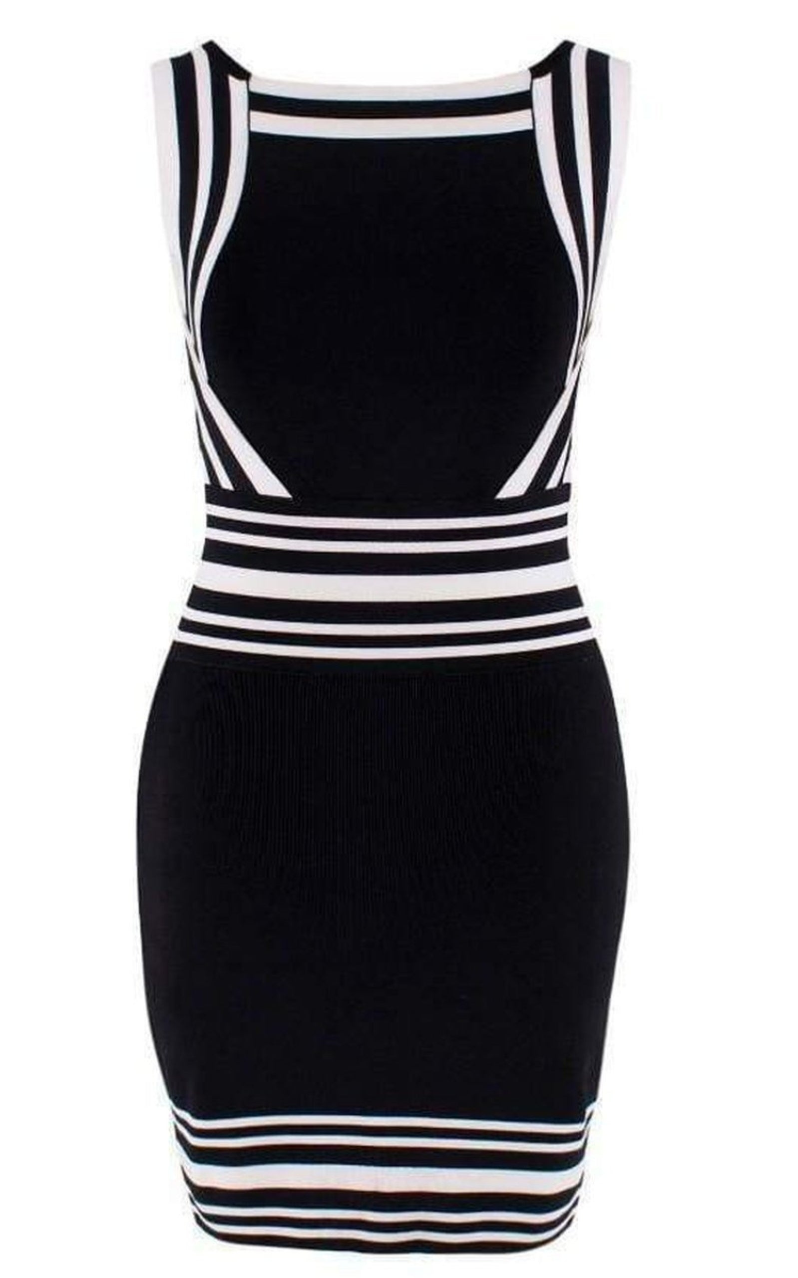 Square-neck Stripe-trim Knit Dress - 1