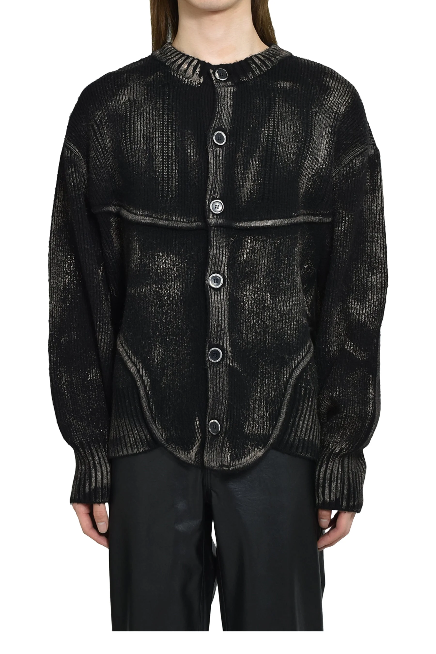 PAINTED CORSET KNIT CARDIGAN / BLK - 1