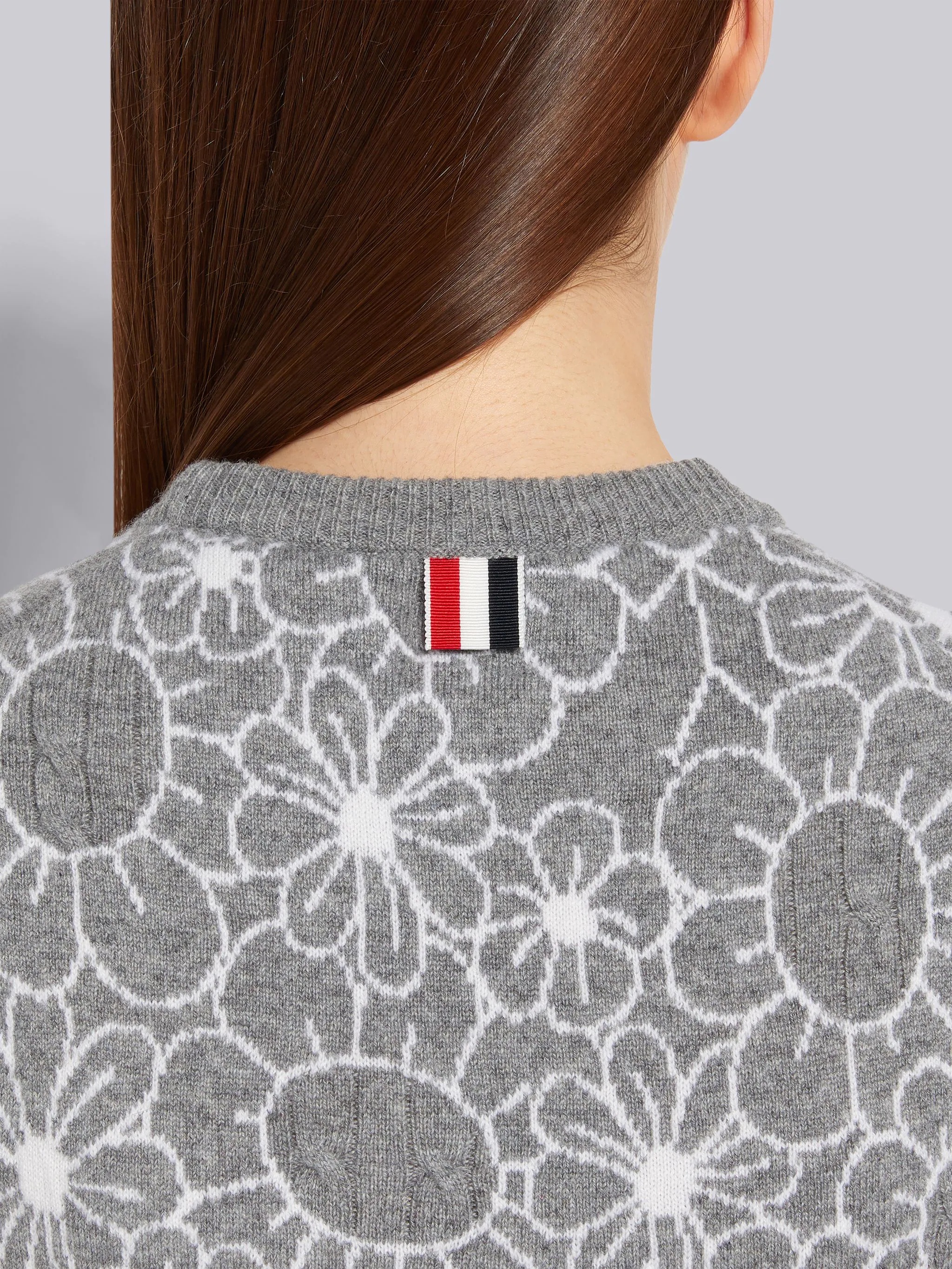Light Grey Cashmere Floral Toile Intarsia Shell Top - 6