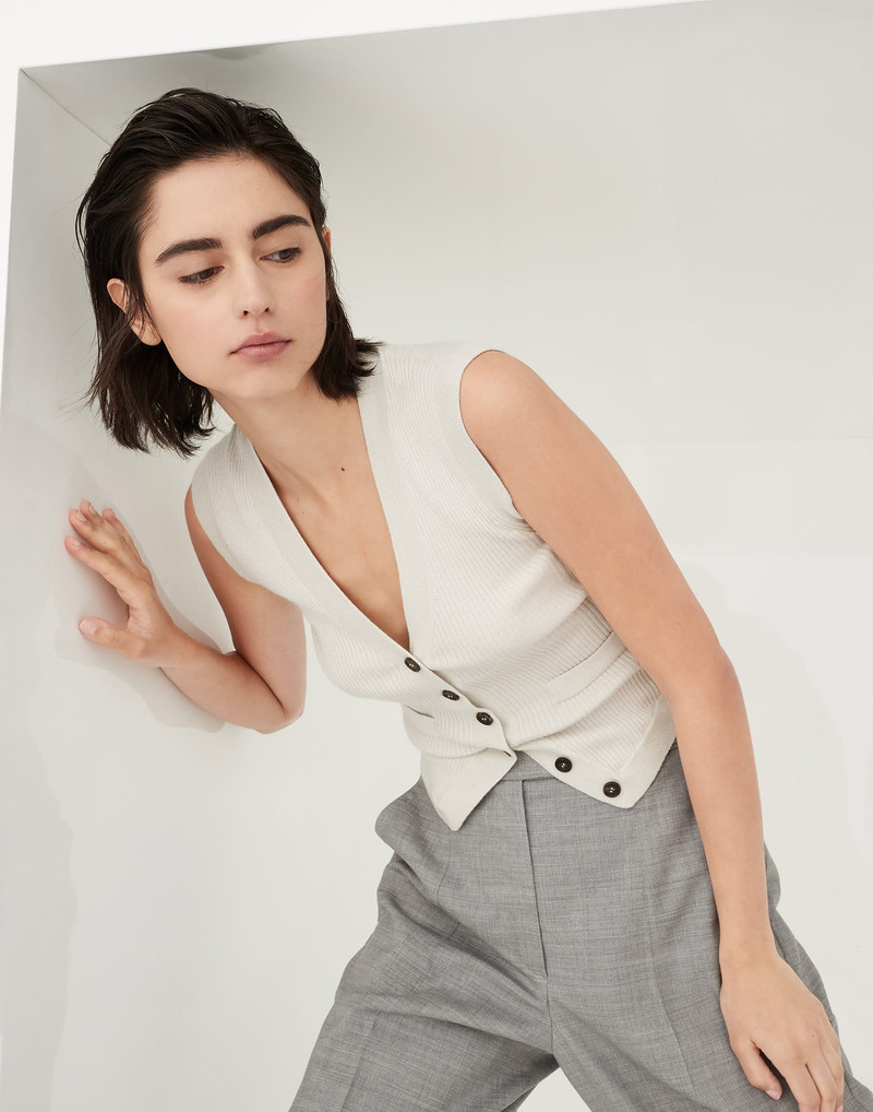 Sparkling cashmere and silk lightweight rib knit vest 4