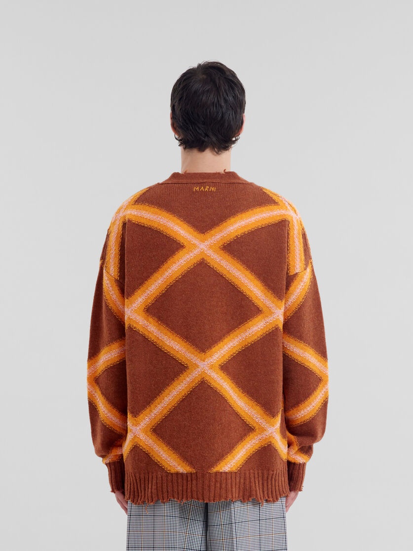 BROWN BROKEN WOOL CARDIGAN WITH ARGYLE MOTIF - 3