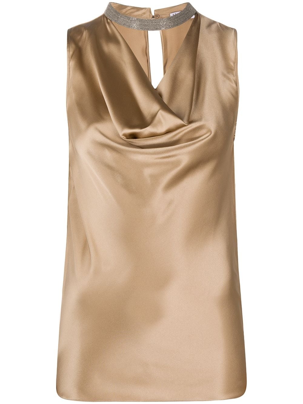 brass-embellished draped-neck top - 1