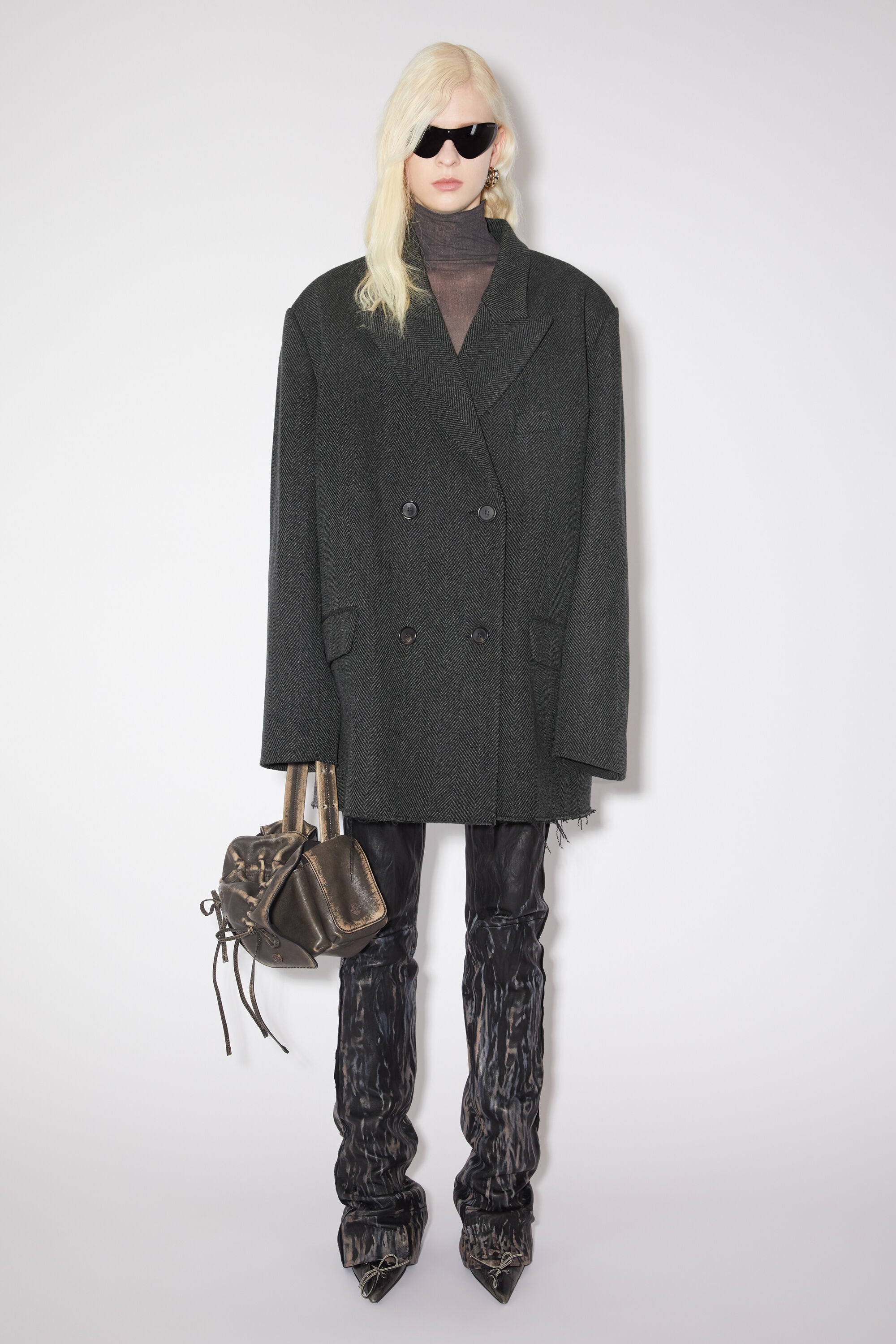 Double-breasted wool jacket - Grey/black - 2
