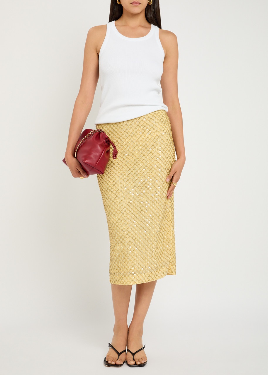 Veronica Beard Allora Bead-embellished Chiffon Midi Skirt - 4