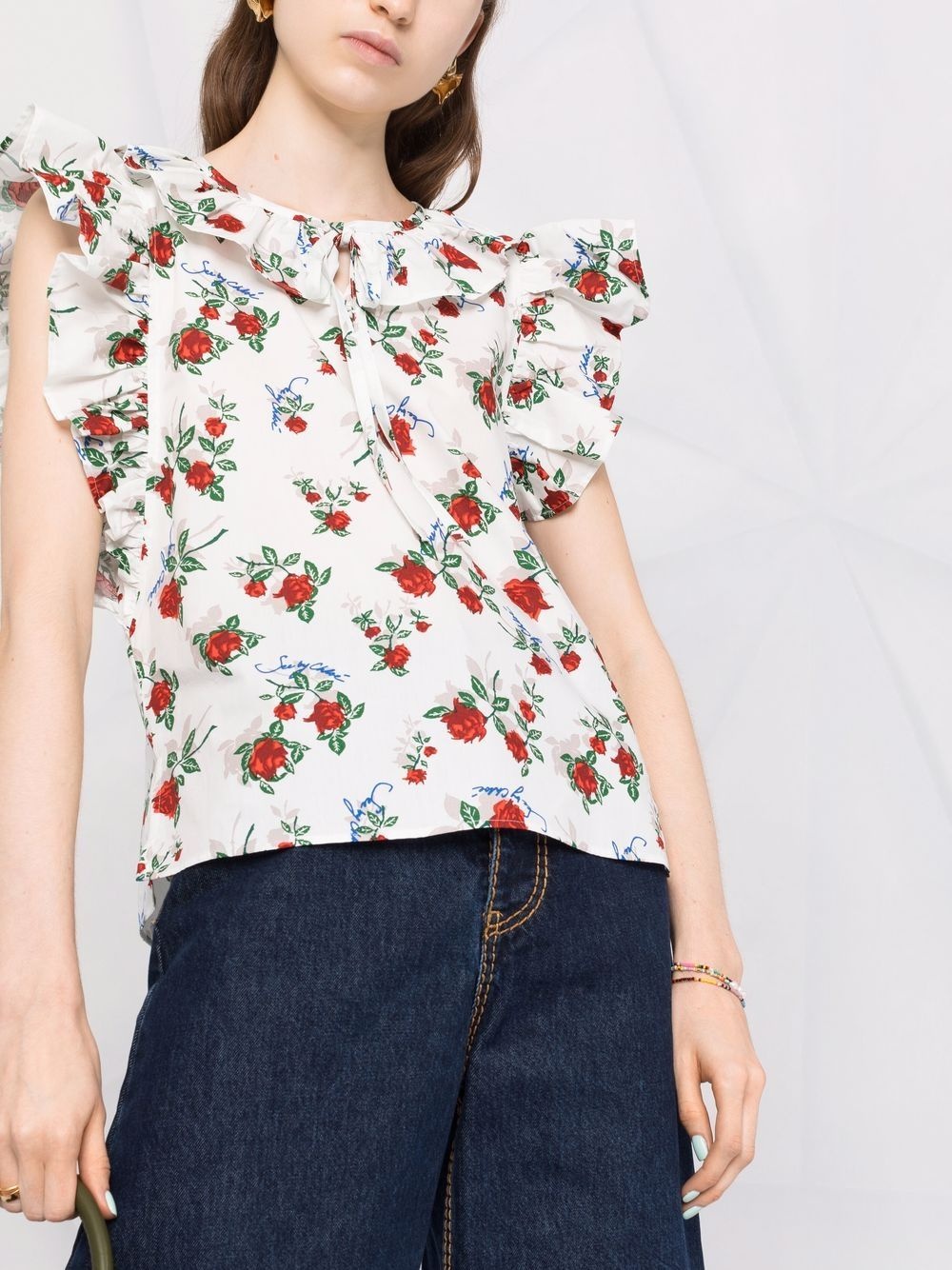 floral-print ruffle-collar blouse - 5