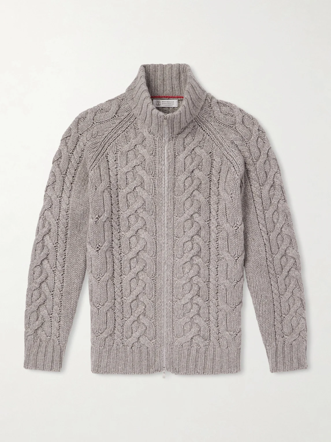 Cable-Knit Cashmere Zip-Up Sweater - 1