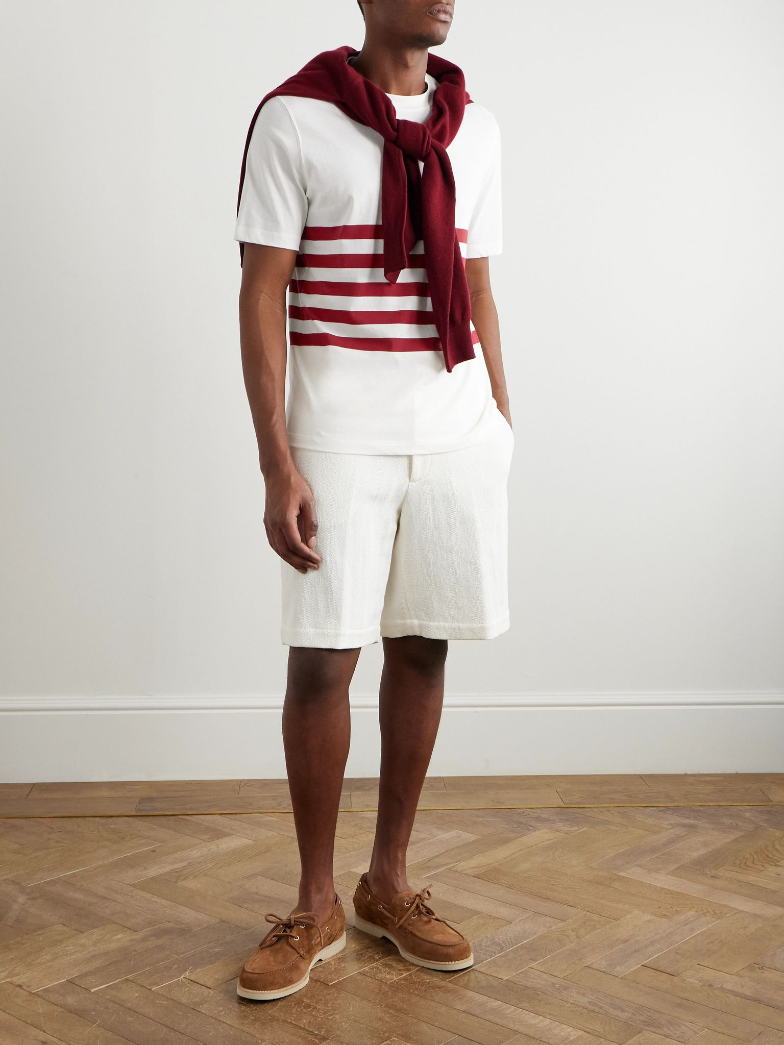 Slim-Fit Striped Cotton-Jersey T-Shirt White - 2