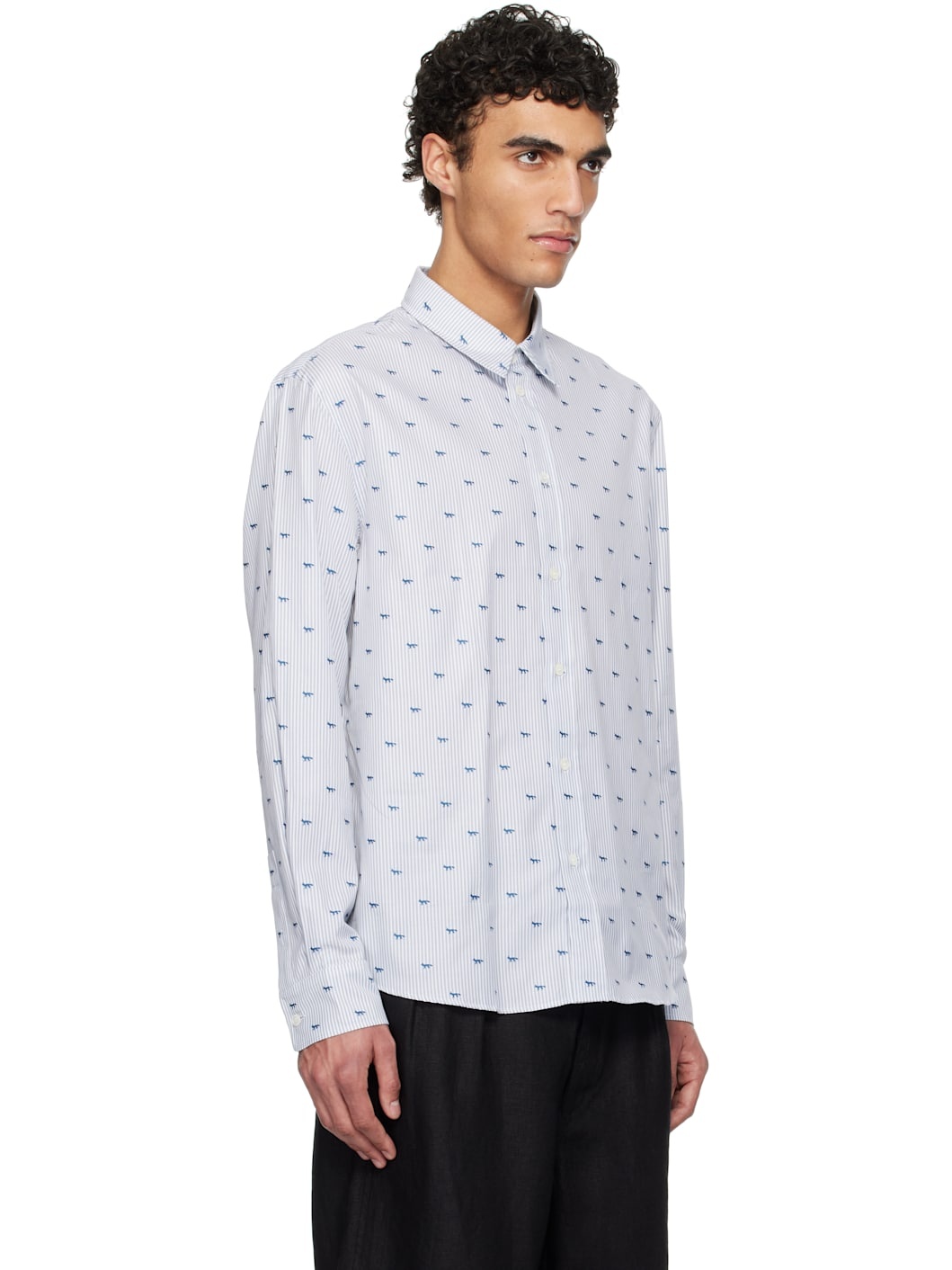 Gray & White Profile Fox Casual Striped Shirt - 2