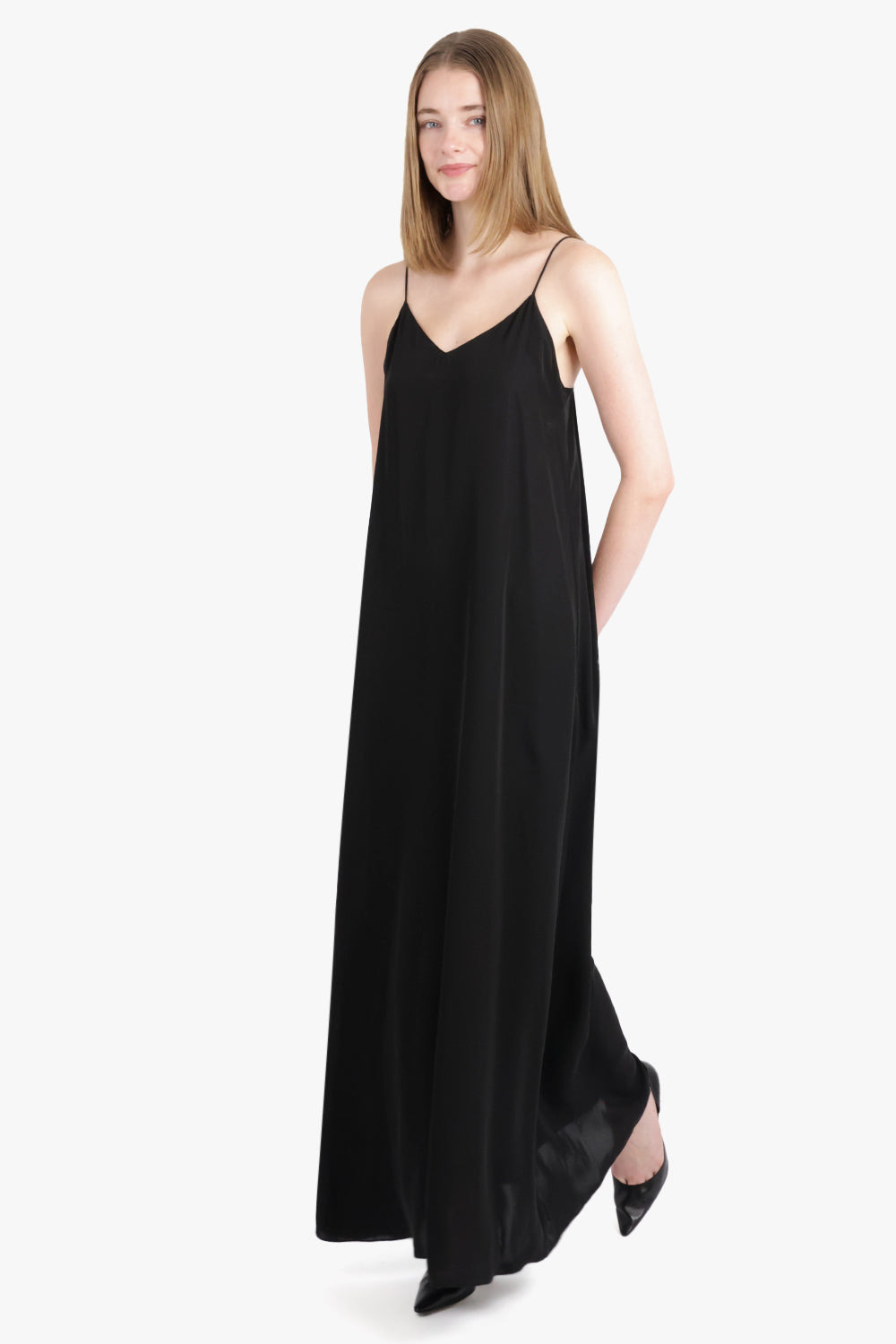KOLE THIN STRAP V-NECK MAXI DRESS | BLACK - 3