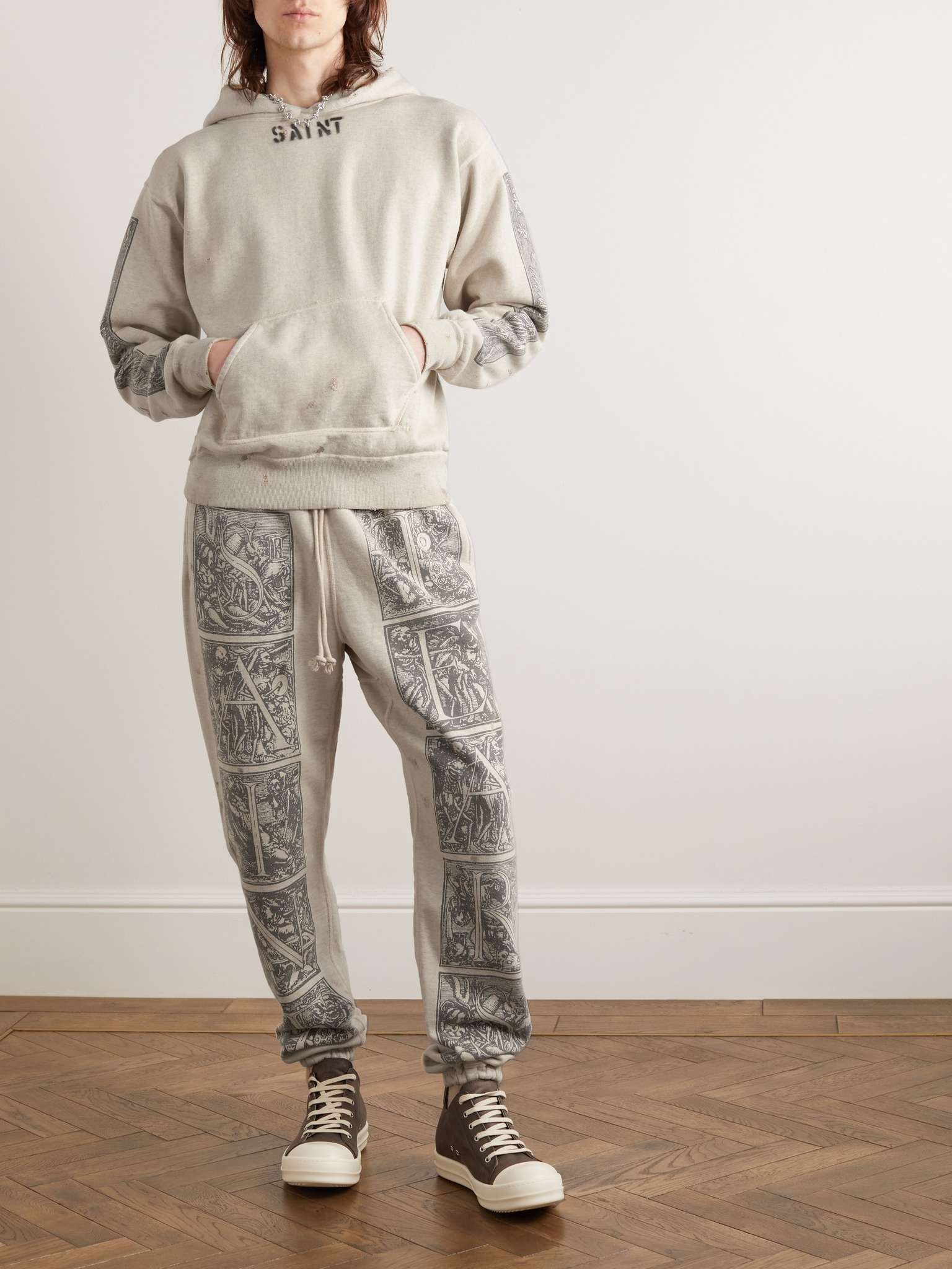+ Denim Tears Tapered Printed Distressed Cotton-Jersey Sweatpants - 2