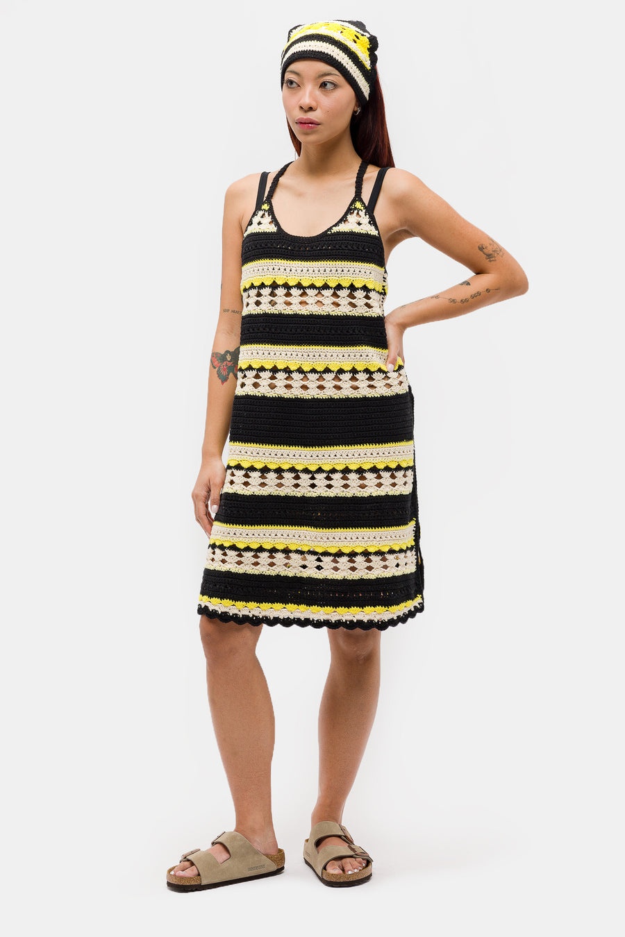 Crochet Cover Up Slip Dress in Golden Kiwi - 2