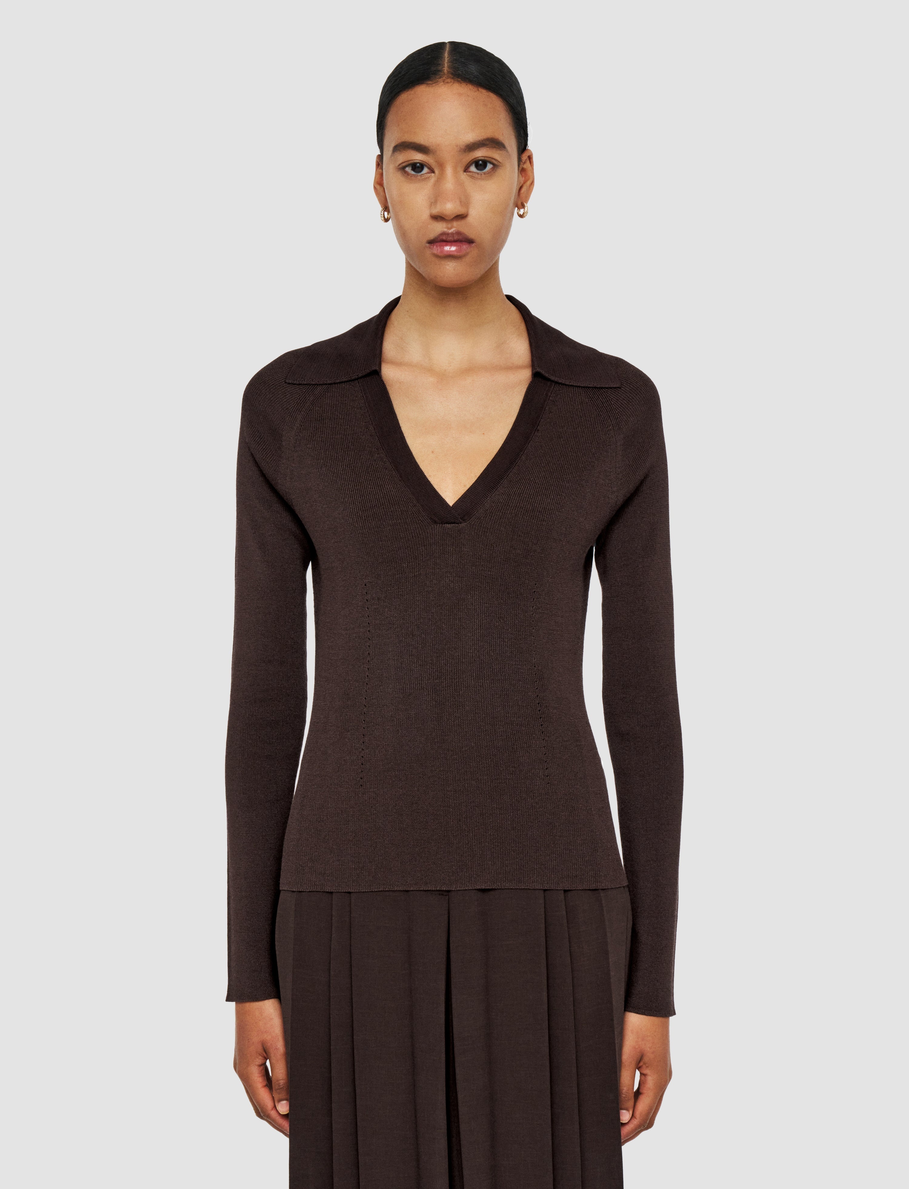 Satiny Rib Knit Polo Top - 3