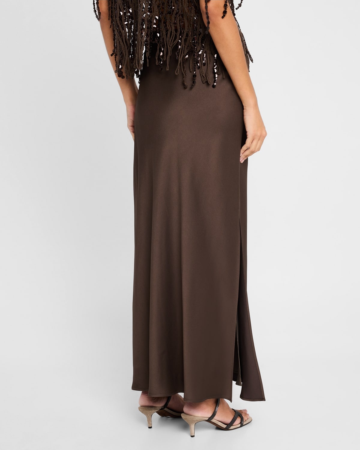 Brunello Cucinelli Satin cady fluid bias-cut skirt | REVERSIBLE