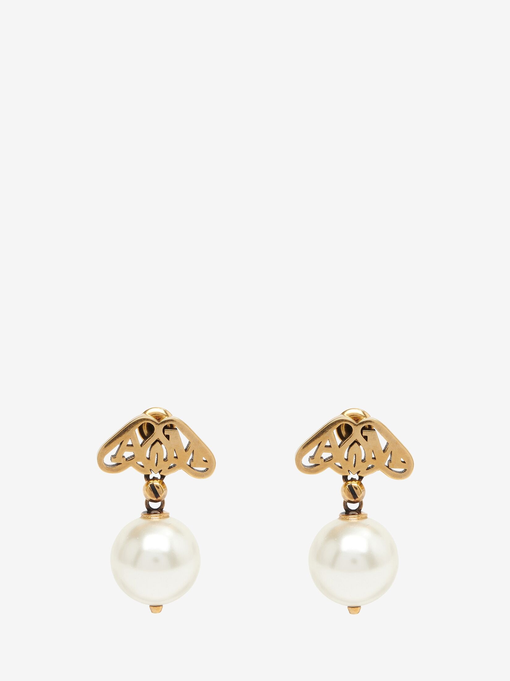 Women's Seal Logo Pearl Earrings in Gold - 1
