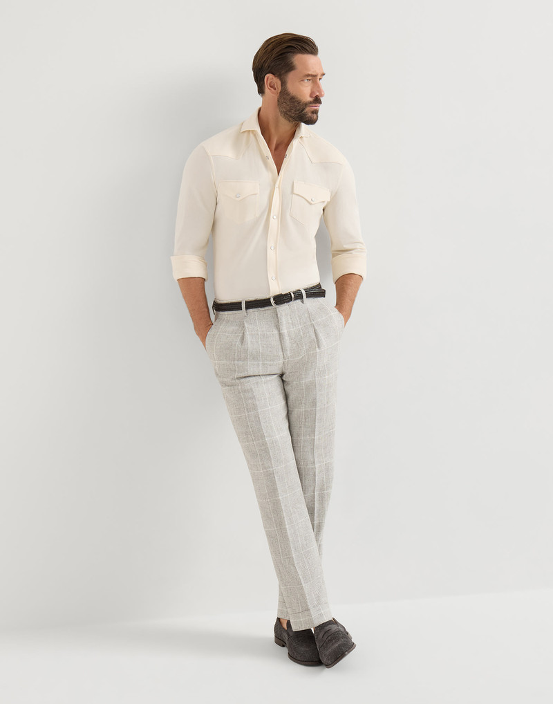 Linen Prince of Wales trousers with pleat 5