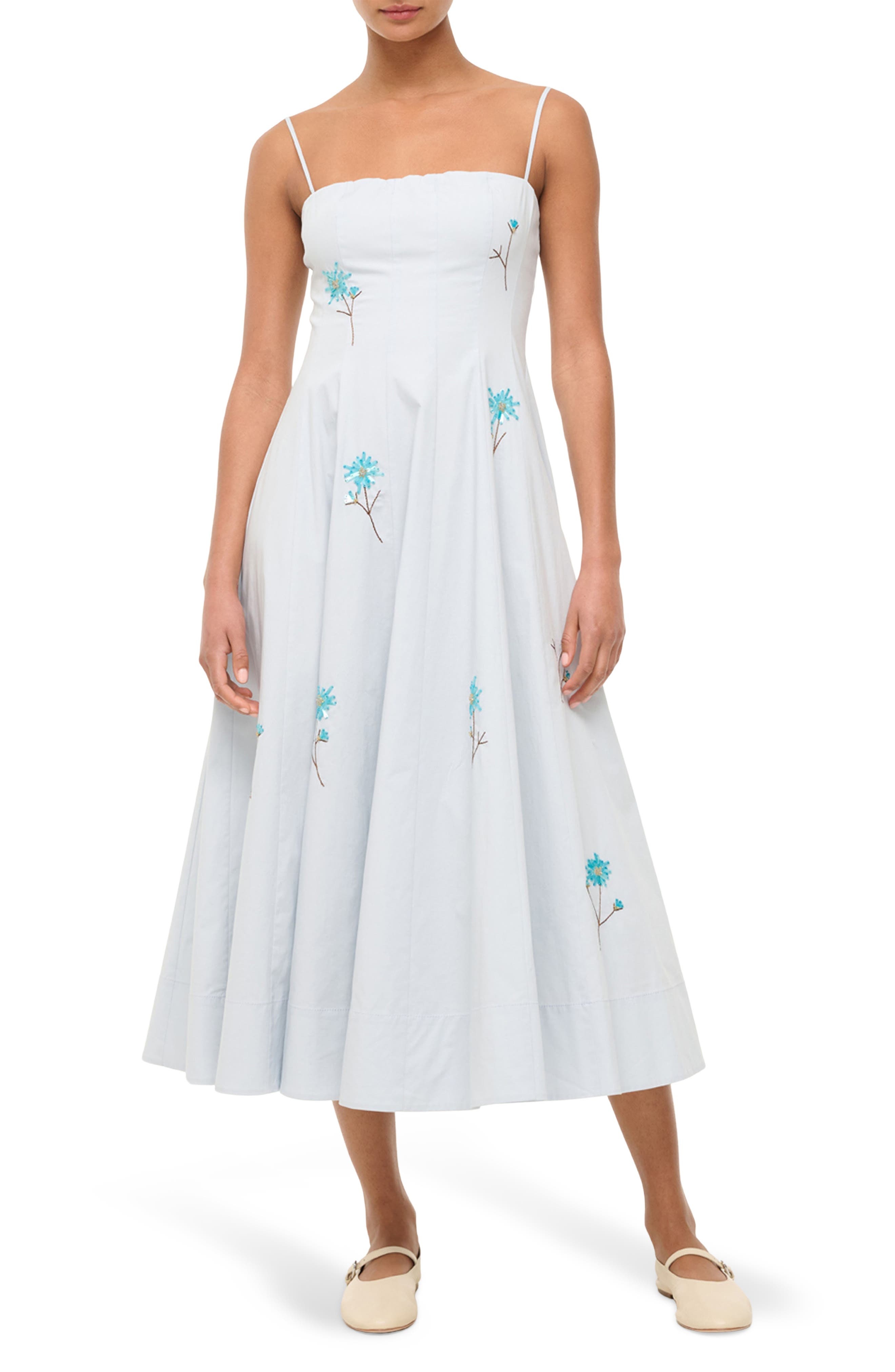 STAUD Wylie Embellished Midi Sundress in White Dandelion Sky at Nordstrom - 1