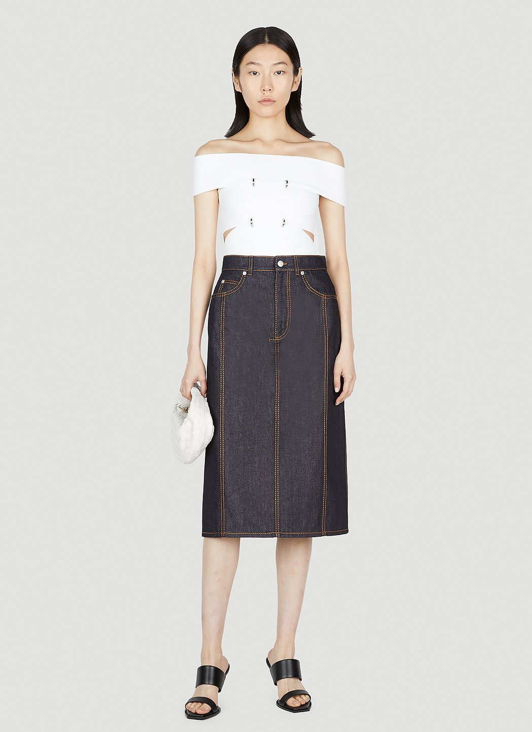 Alexander Mcqueen Women Contrast Stitching Denim Skirt - 2