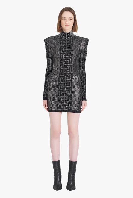 Short dress with black and silver mosaic Balmain monogram - 4