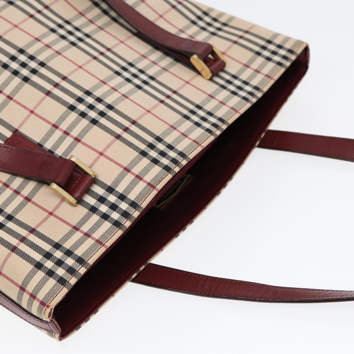 Burberry Nova Check Tote Bag Canvas Leather Beige Bordeaux - 6