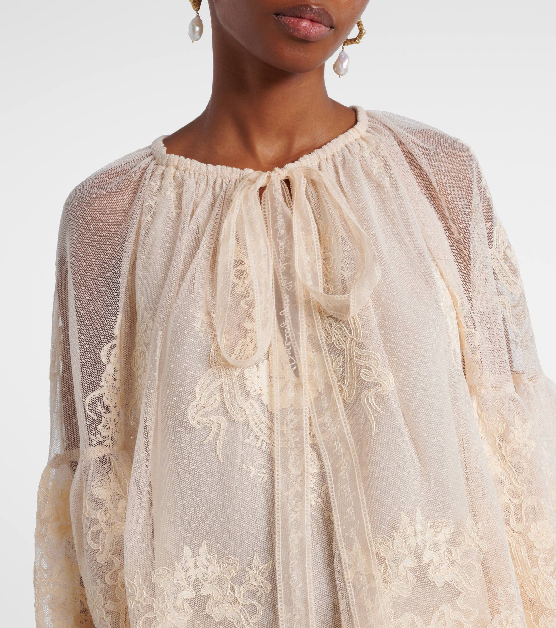 Hypnotic tie-neck floral lace blouse - 4