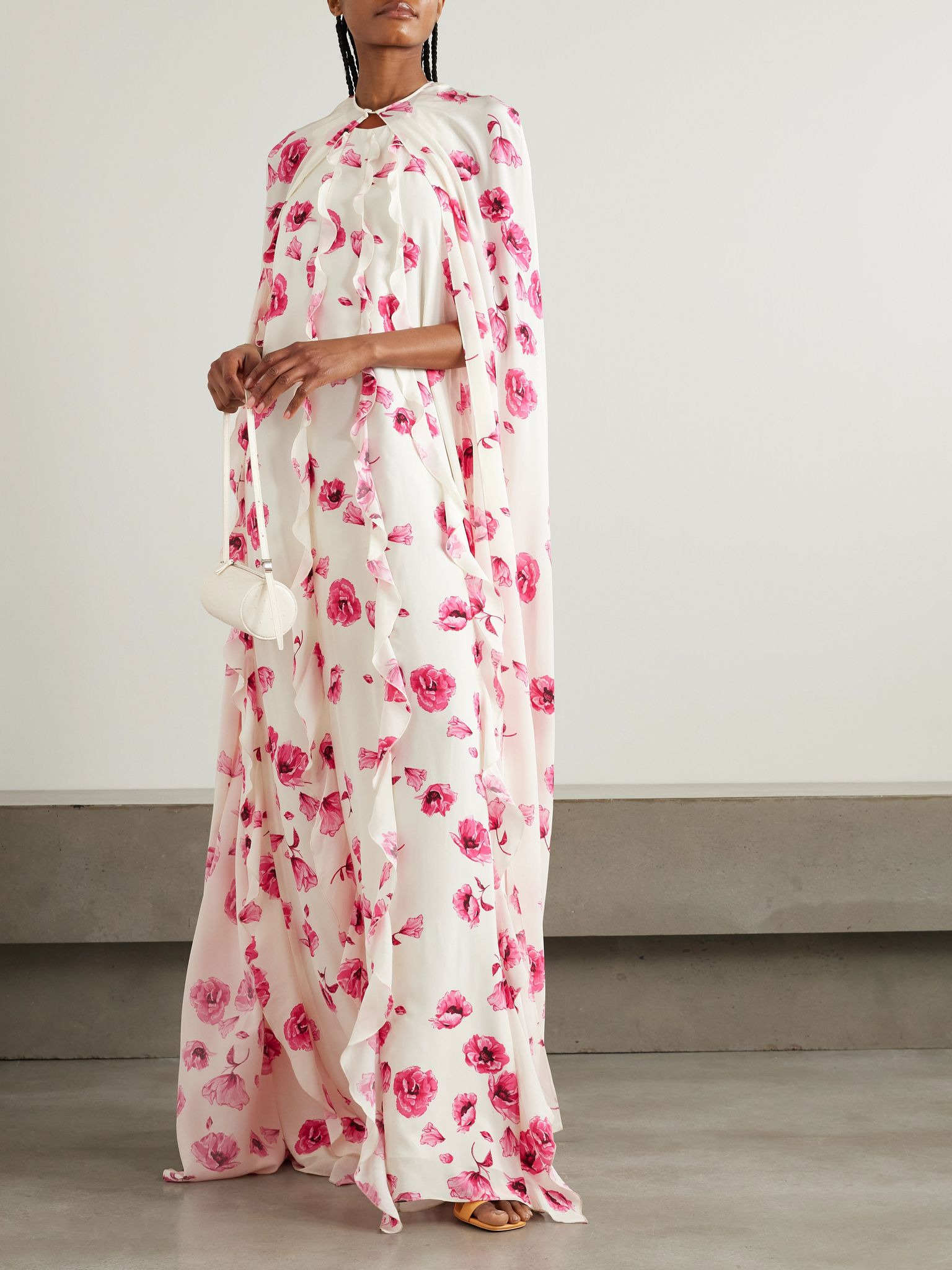 Clarette floral-print silk crepe de chine cape White - 2