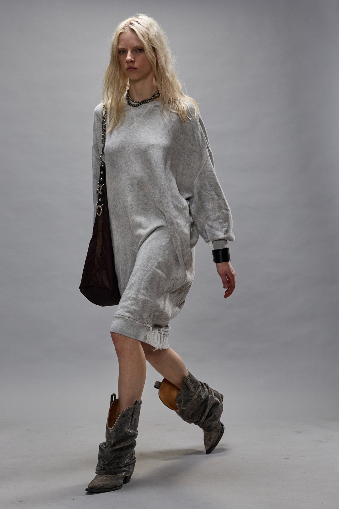 GRUNGE SWEATSHIRT DRESS - HEATHER GREY - 1