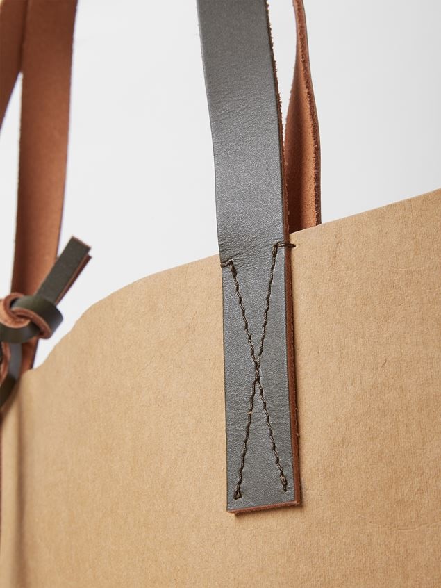 BEIGE CELLULOSE SHOPPING BAG WITH CALFSKIN HANDLES AND DISTORTED MARNI LOGO - 4