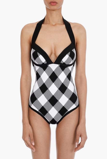 Black and white gingham-print knit bodysuit - 5