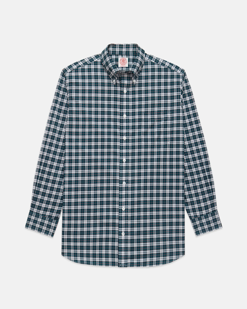 J. PRESS MADE-IN-USA THOMAS MASON GREEN & WHITE TARTAN BROADCLOTH SPORT SHIRT - CLASSIC FIT outlook
