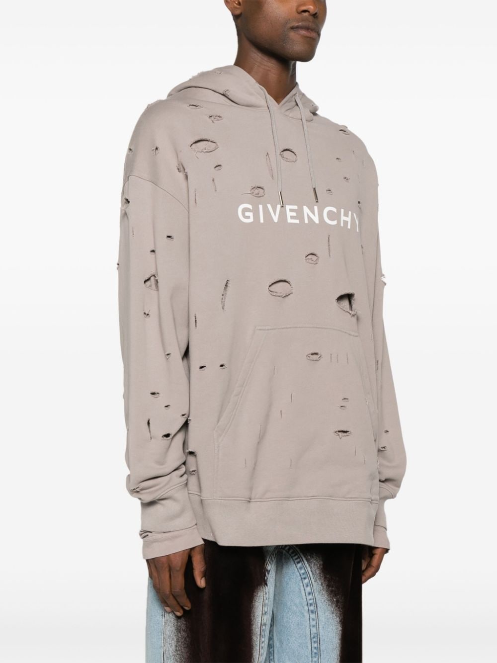 logo-print ripped hoodie - 3