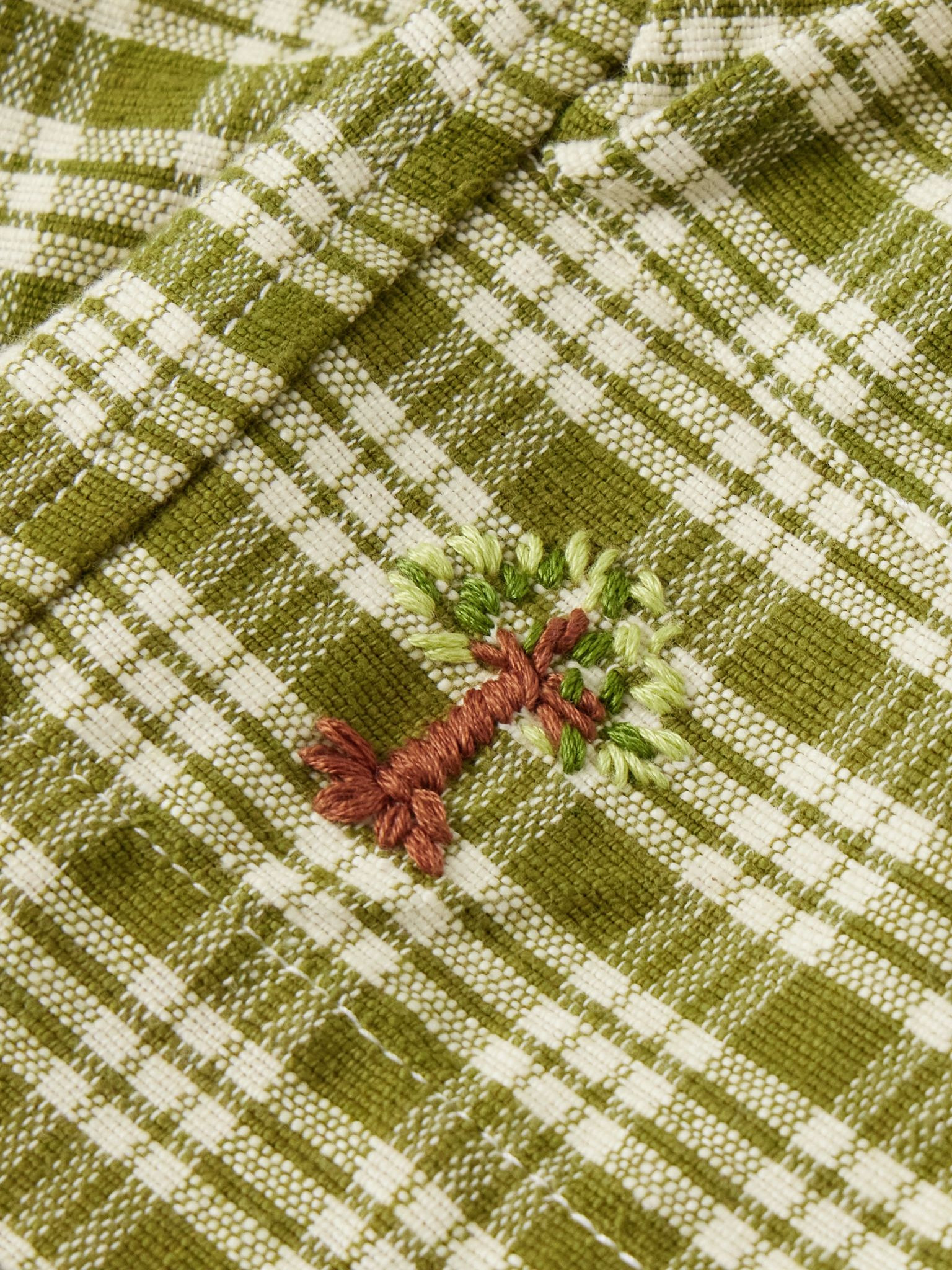 Salt Wide-Leg Checked Organic Cotton-Canvas Drawstring Shorts Green - 5