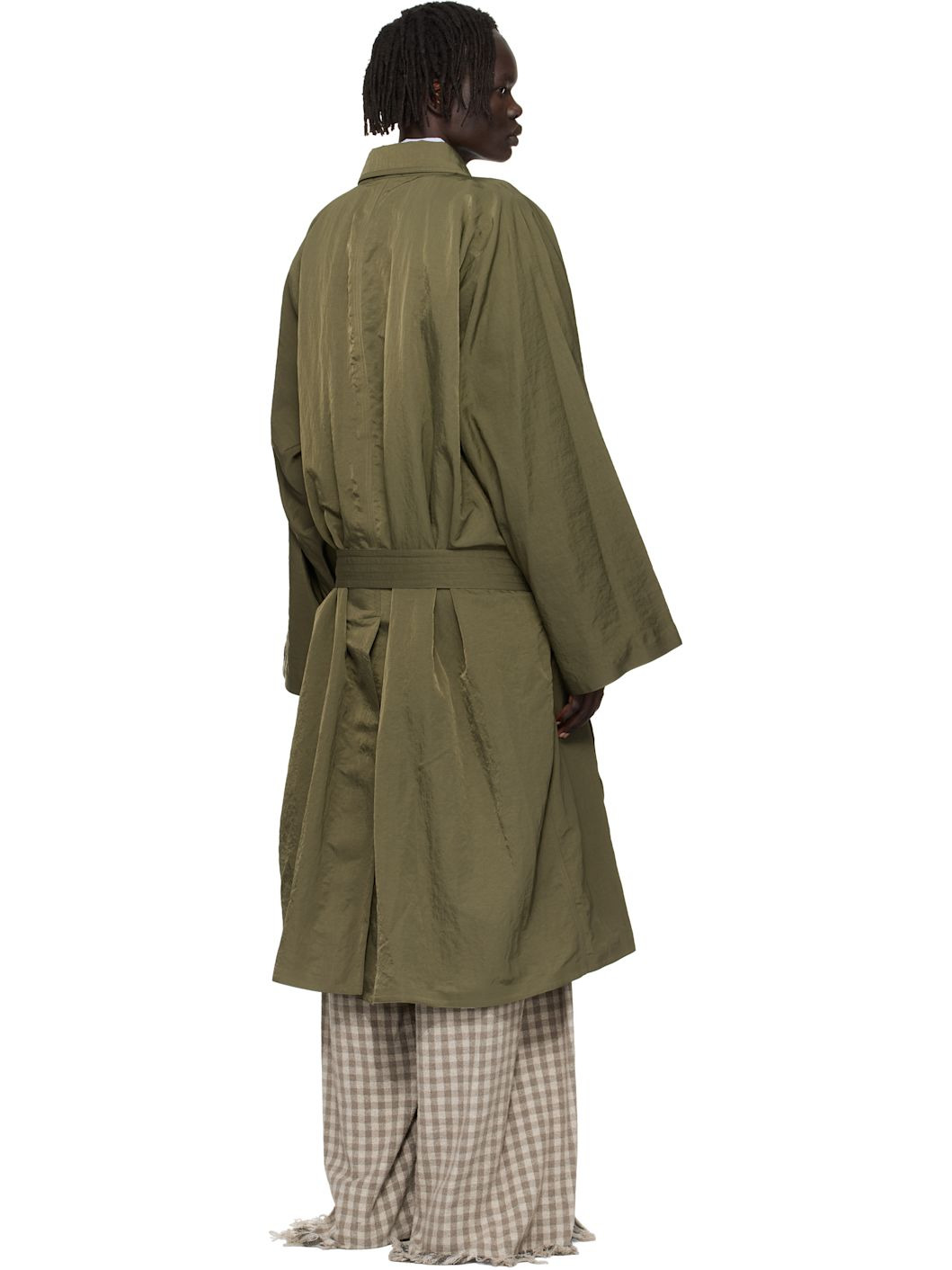 Green Crinkled Trench Coat - 3