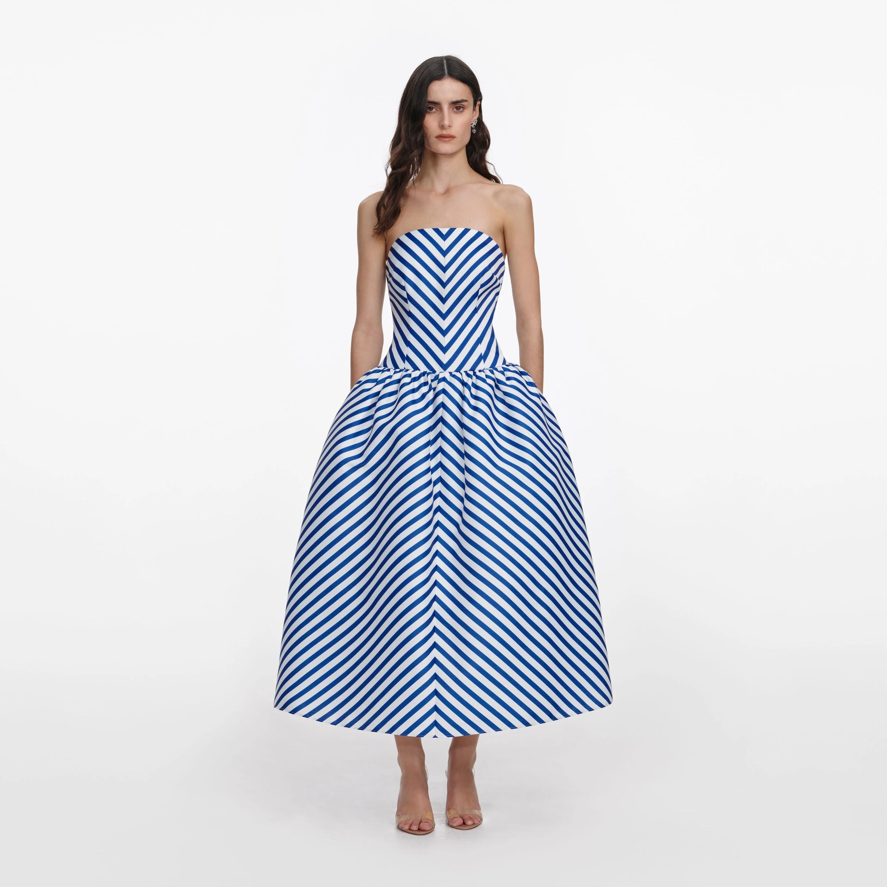 Navy Stripe Taffeta Midi Dress - 1