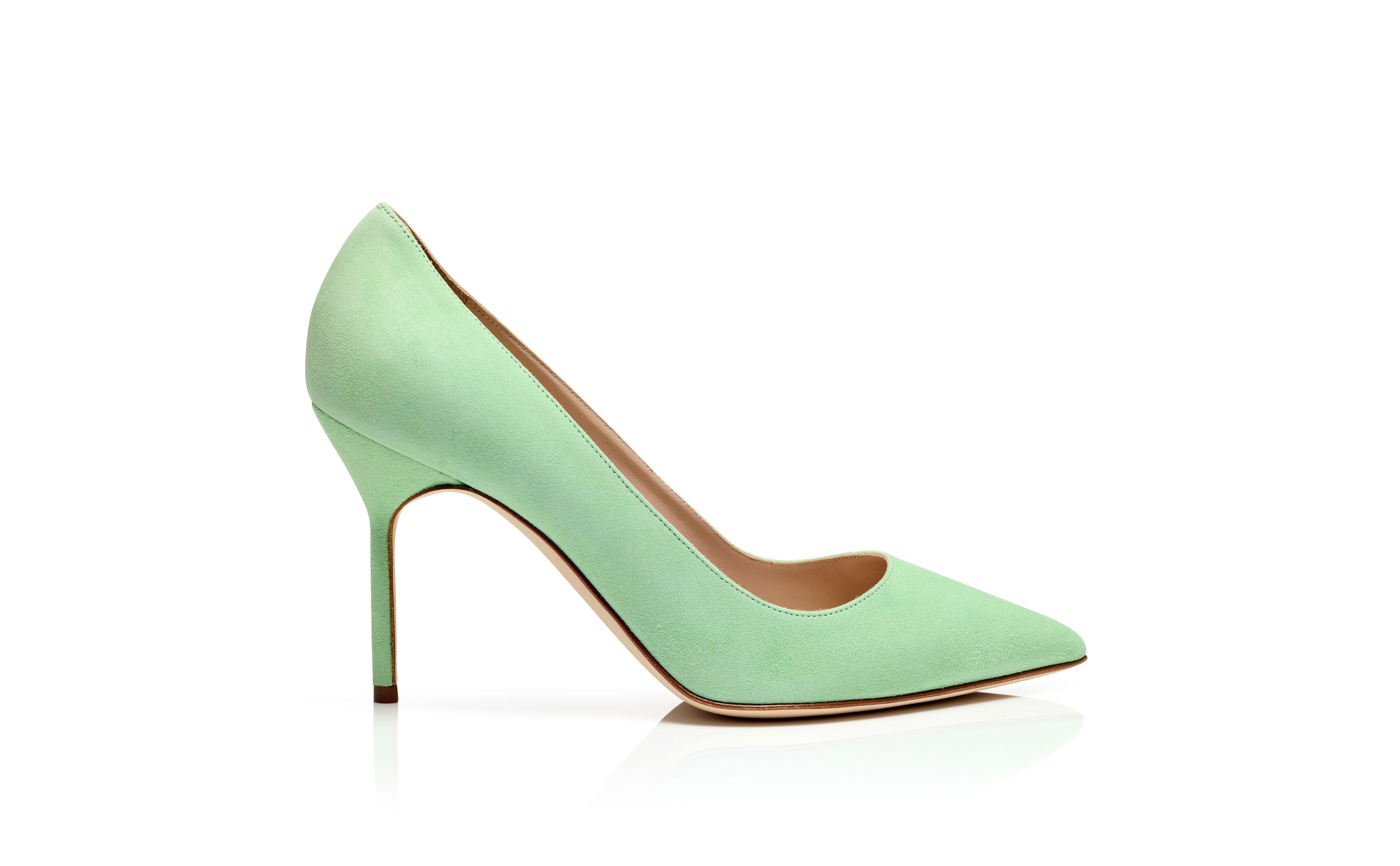 Light Green Suede Pointed Toe Pumps - 1