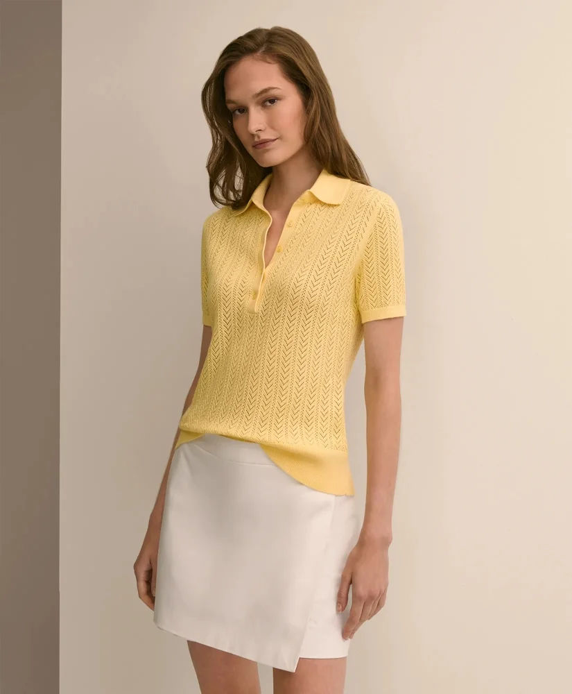 Cotton Blend Pointelle Polo Sweater - 1