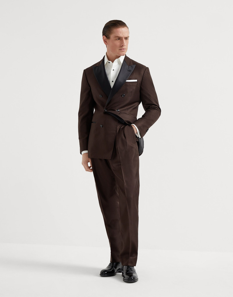 Silk diagonal tuxedo with one-and-a-half breasted jacket and trousers with double pleats 1