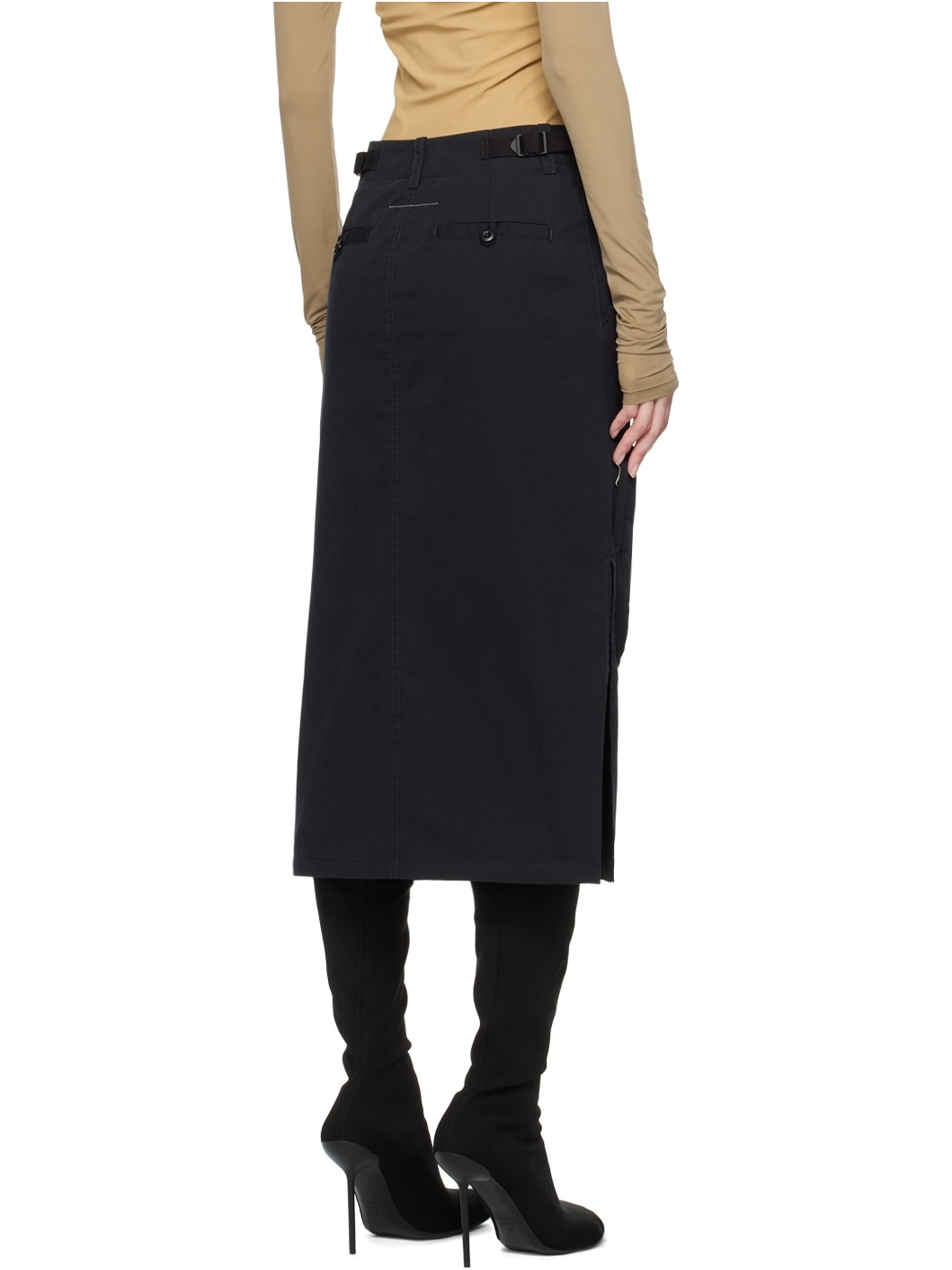 Black Pocket Midi Skirt - 3