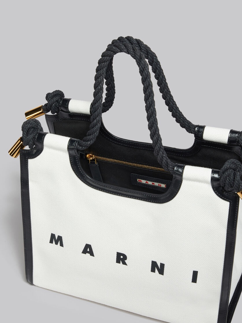 WHITE AND BLACK CANVAS MARCEL TOTE BAG - 4