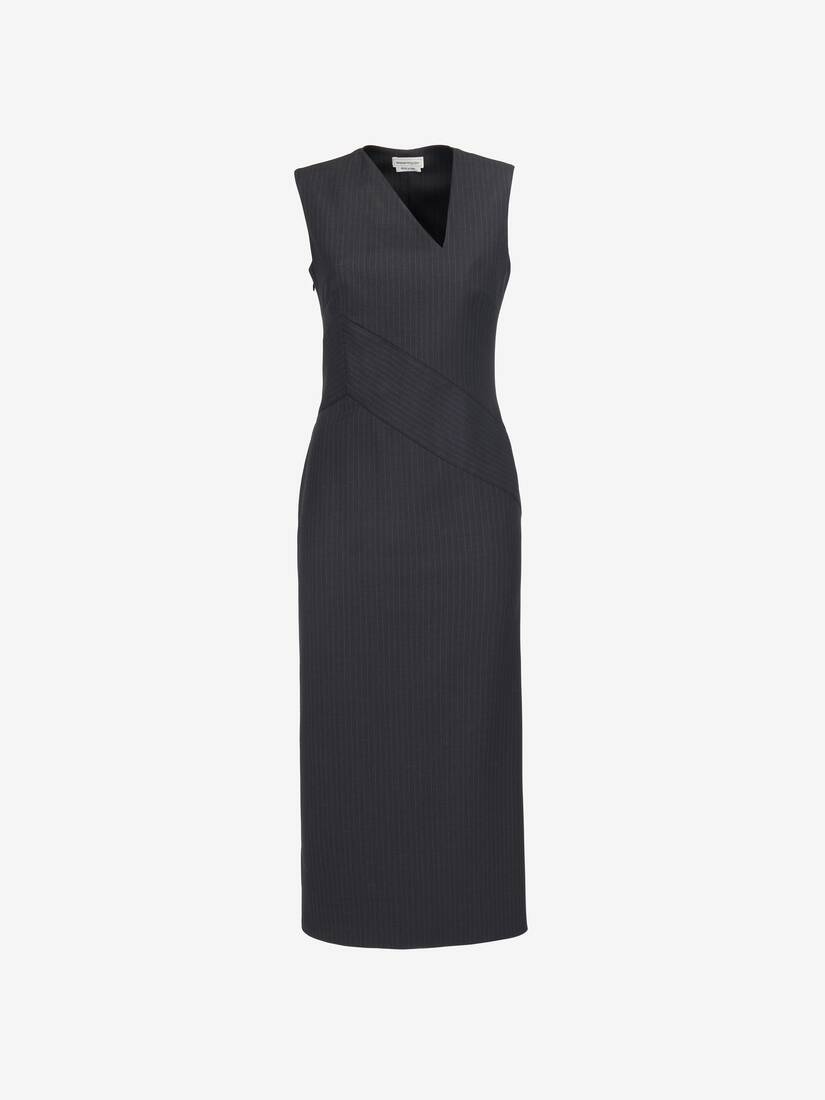 Women's Pinstripe Midi Dress in Grey - 2
