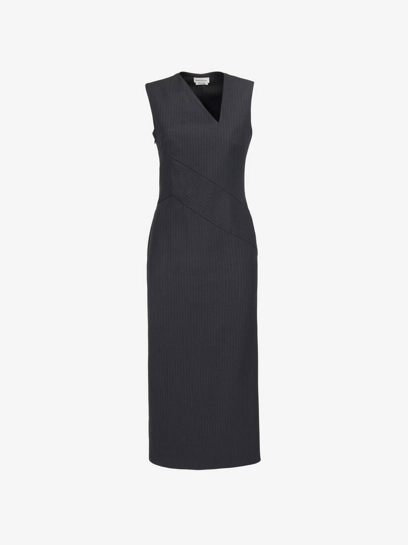 Alexander McQueen Women's Pinstripe Midi Dress in Grey outlook