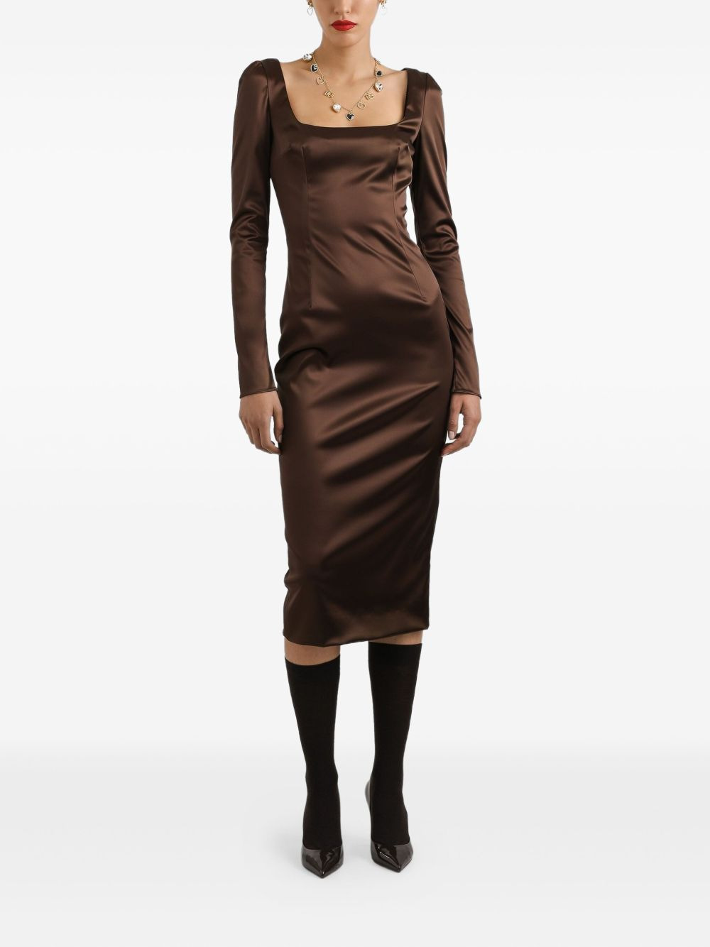 square-neck satin midi dress - 2
